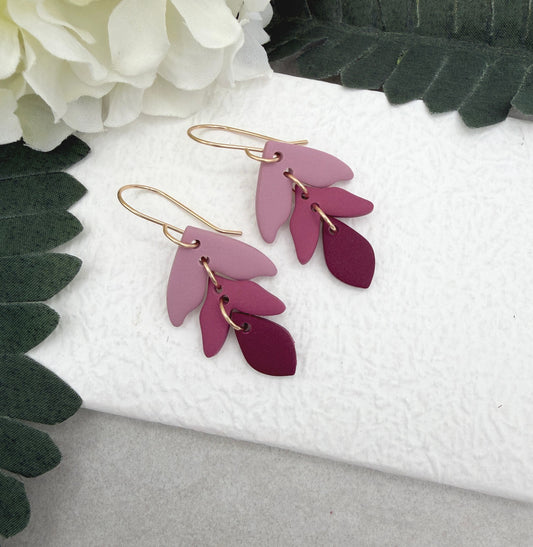Earrings Made with Pink Polymer Clay Petals in 3 Shades of Pink PCE-946