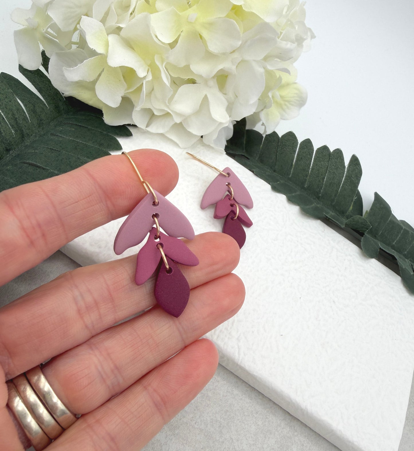 Earrings Made with Pink Polymer Clay Petals in 3 Shades of Pink PCE-946