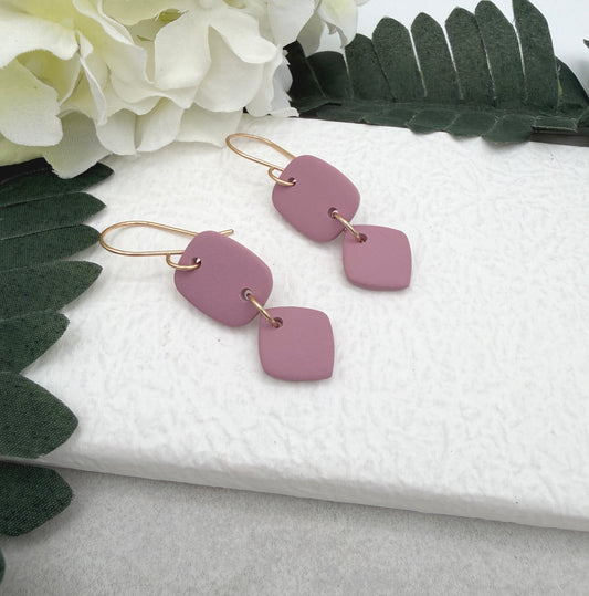 Earrings Made with Pink Polymer Clay Shaped into Rectangles and Squares PCE-949