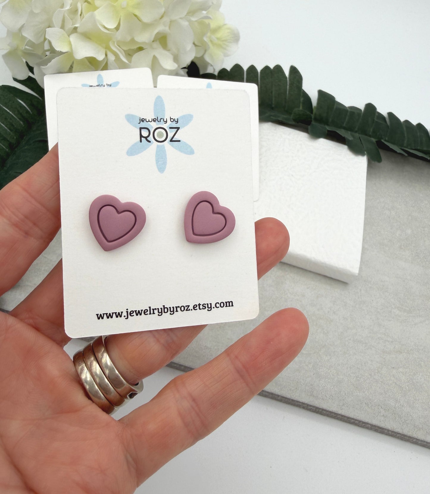 Stud Earrings Made with Polymer Clay Hearts and Sterling Silver Posts in 3 Shades of Pink PCE-951