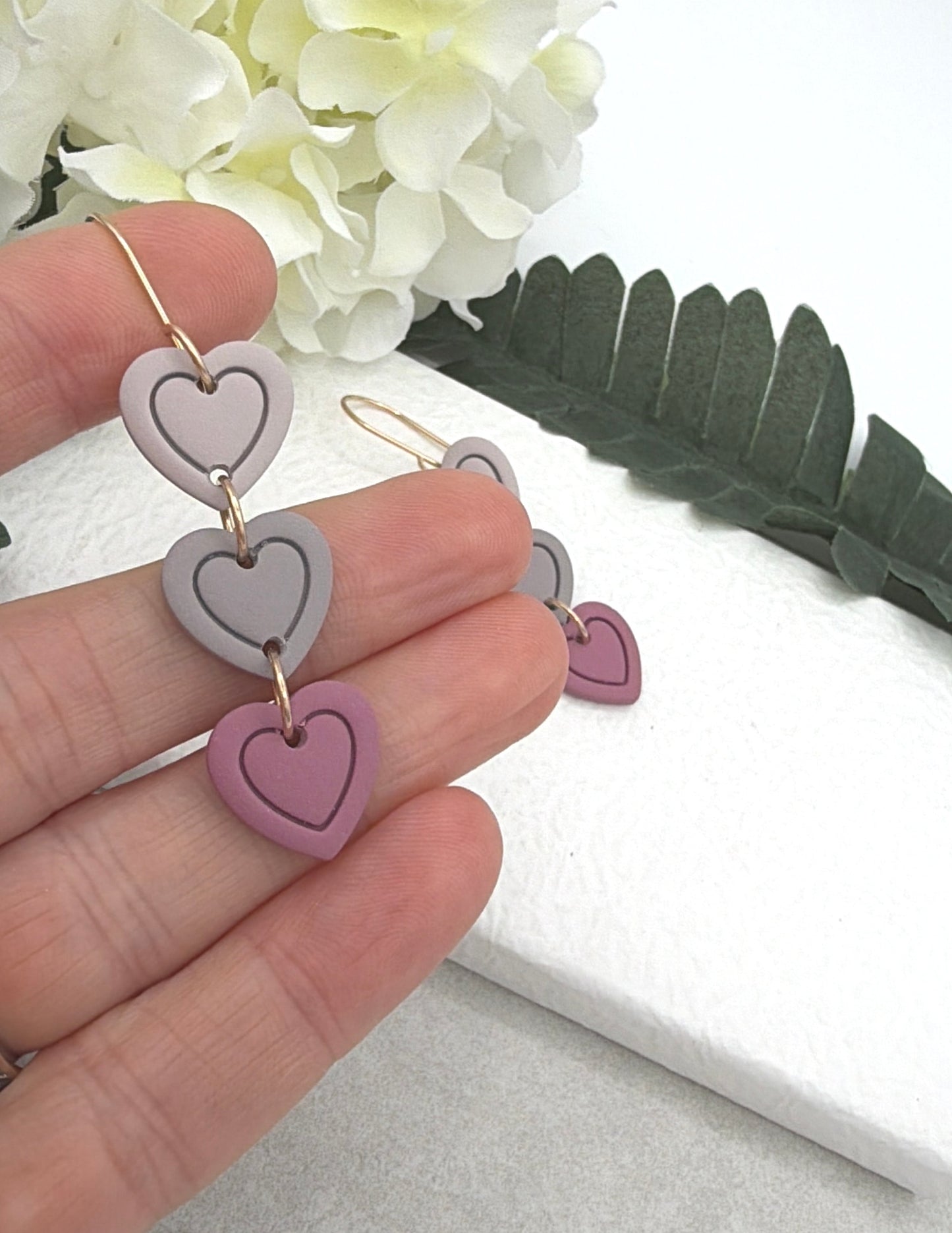 Earrings Made with Polymer Clay Hearts in Shades of Pink  and Pink Gray PCE-953