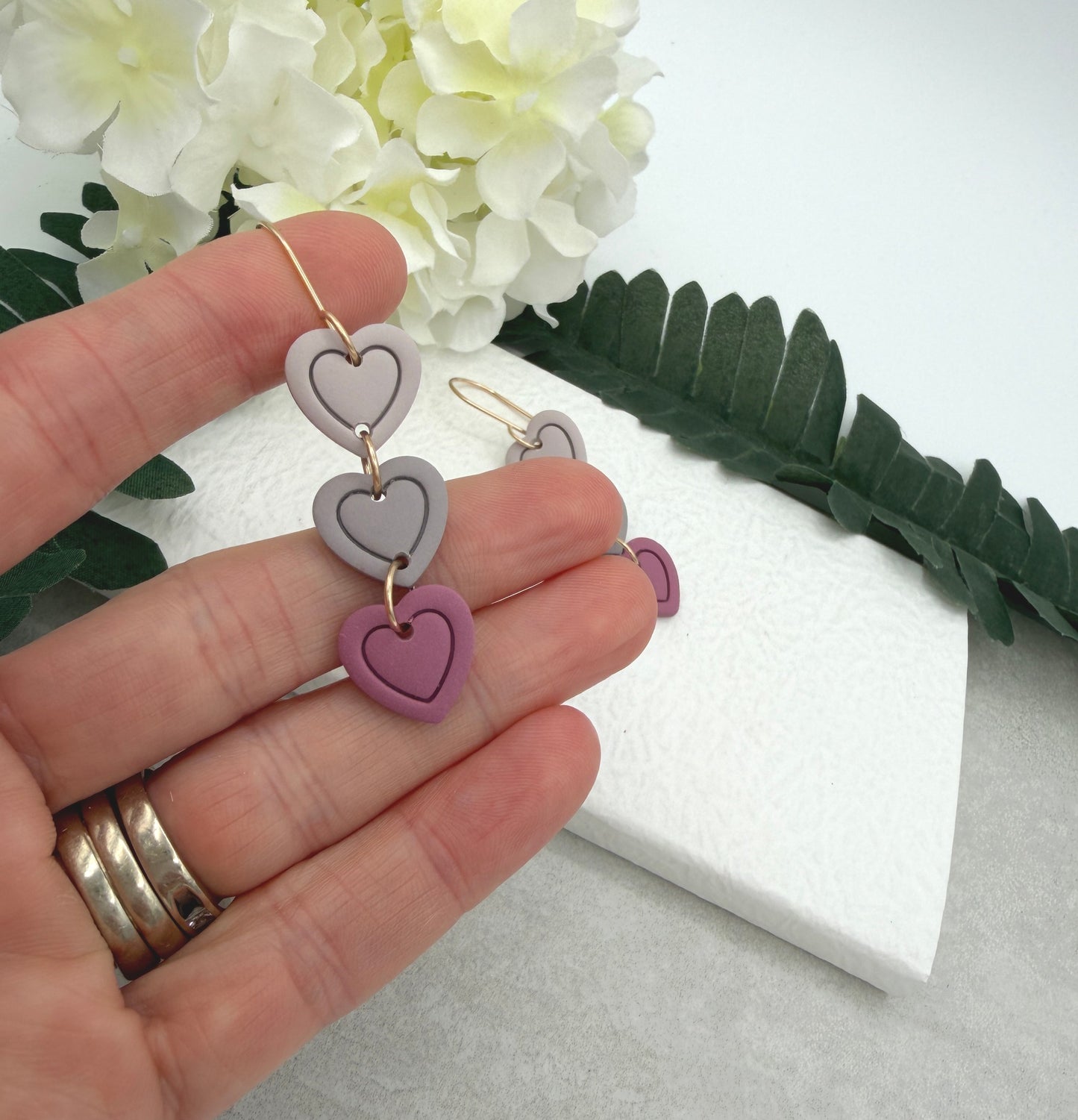 Earrings Made with Polymer Clay Hearts in Shades of Pink  and Pink Gray PCE-953