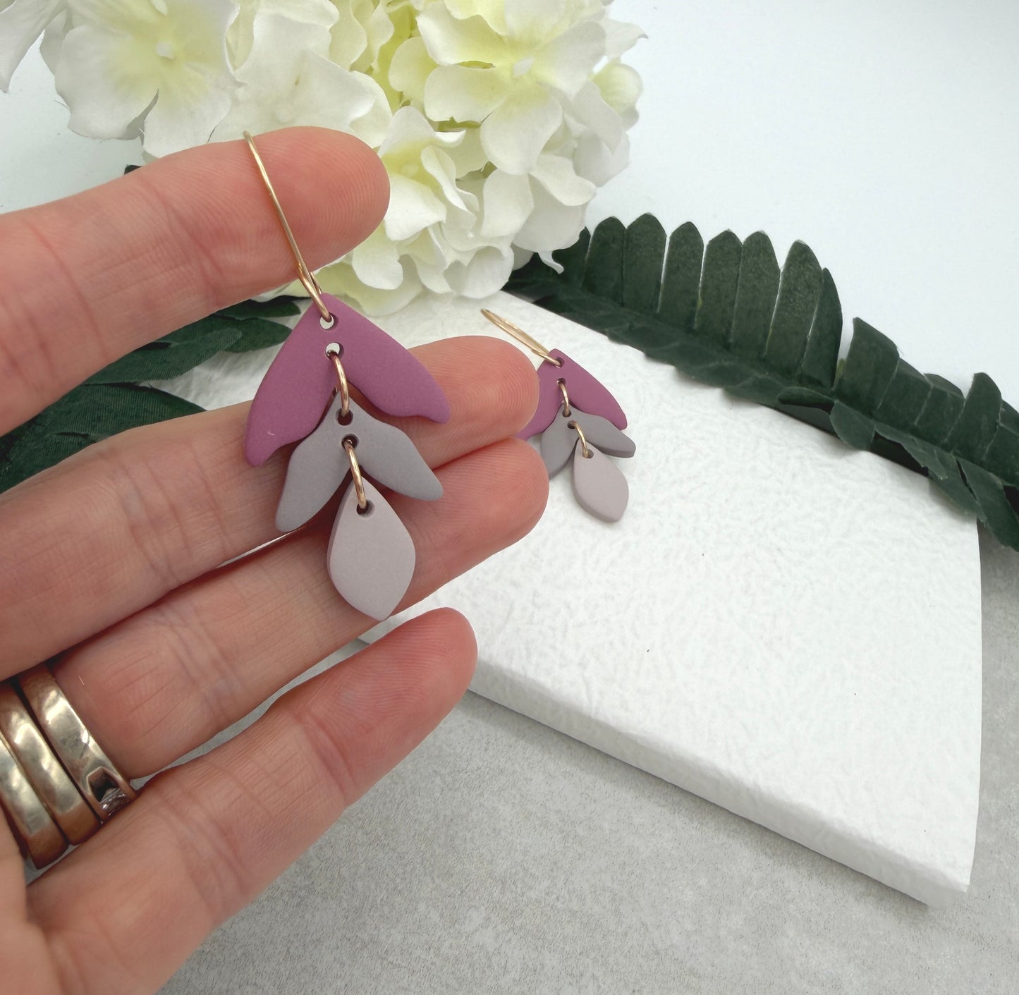 Earrings Made with Polymer Clay Petals in Shades of Pink  and Pink Gray PCE-954