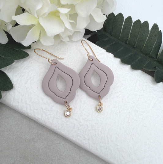Earrings Made with Pink Gray Polymer Clay Teardrop Frames and CZ Drops - PCE-962