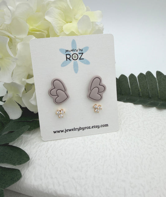 Stud Earring Pack Made with Polymer Clay Hearts and Sterling Silver Posts and CZ Studs PCE-963
