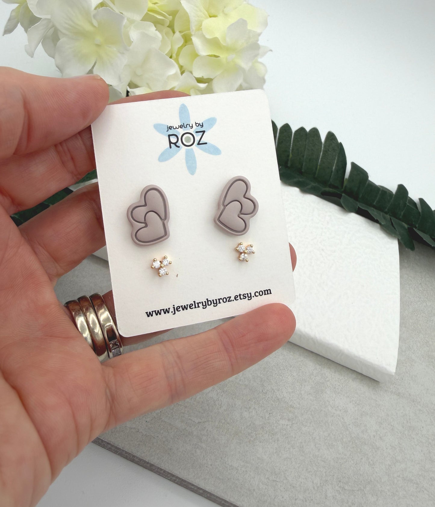 Stud Earring Pack Made with Polymer Clay Hearts and Sterling Silver Posts and CZ Studs PCE-963