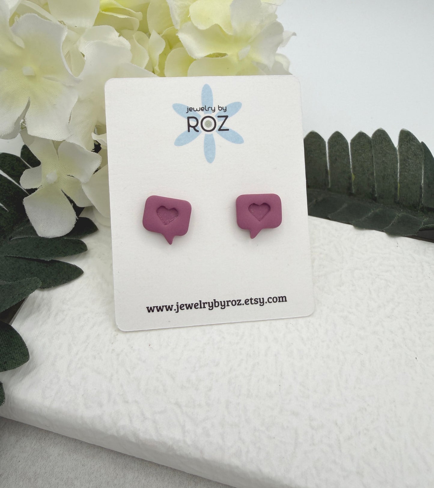 Stud Earrings Made with Pink Polymer Clay Heart Talk Bubbles and Sterling Silver Posts PCE-964