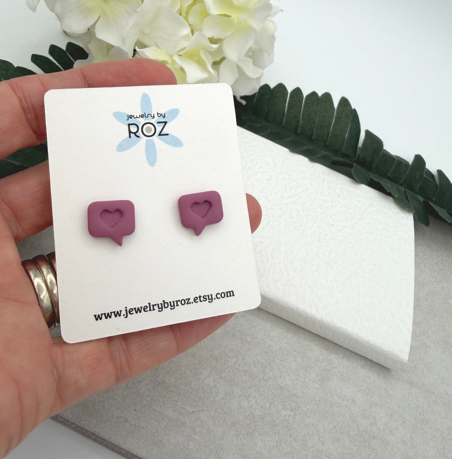 Stud Earrings Made with Pink Polymer Clay Heart Talk Bubbles and Sterling Silver Posts PCE-964
