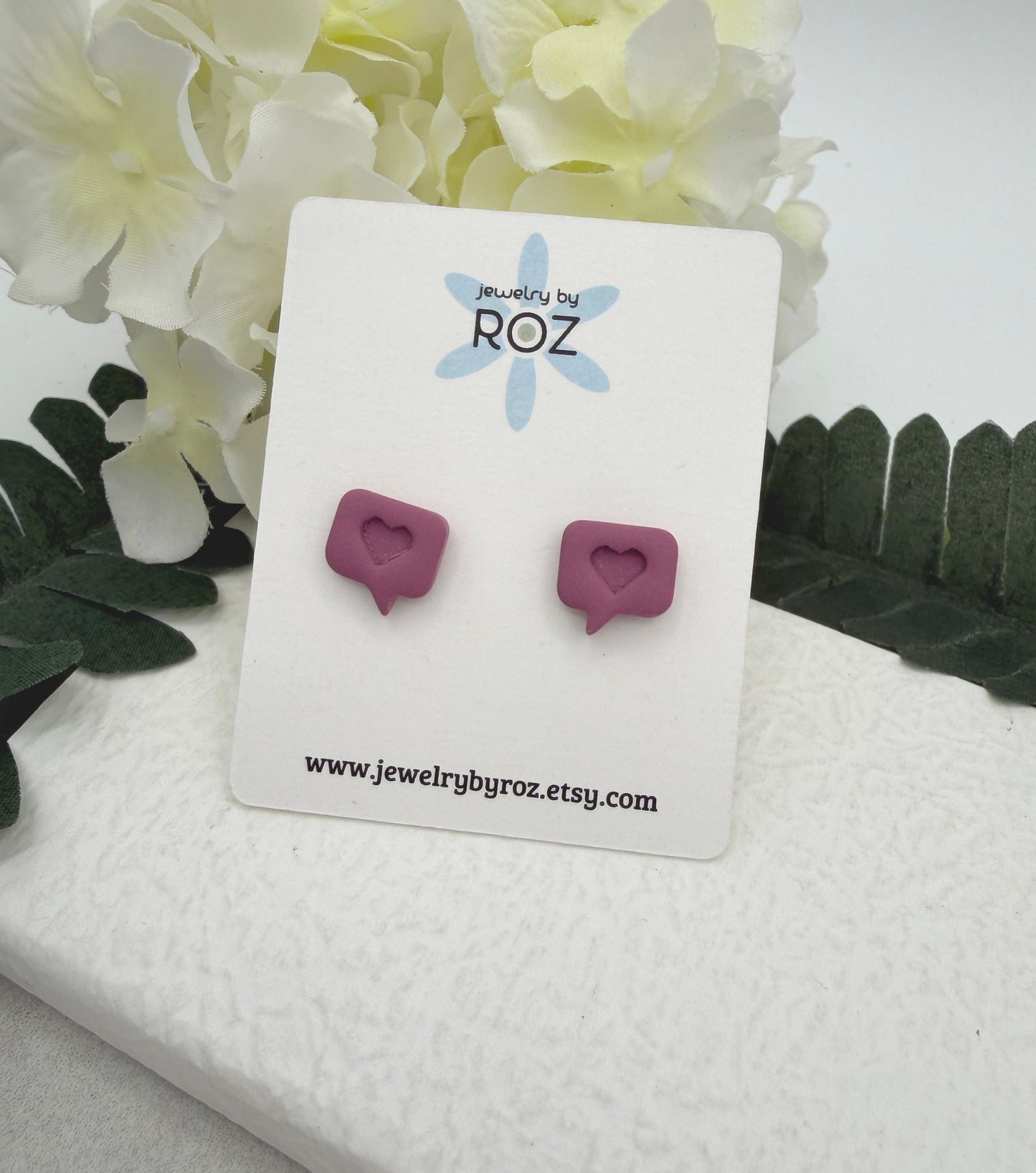 Stud Earrings Made with Pink Polymer Clay Heart Talk Bubbles and Sterling Silver Posts PCE-964