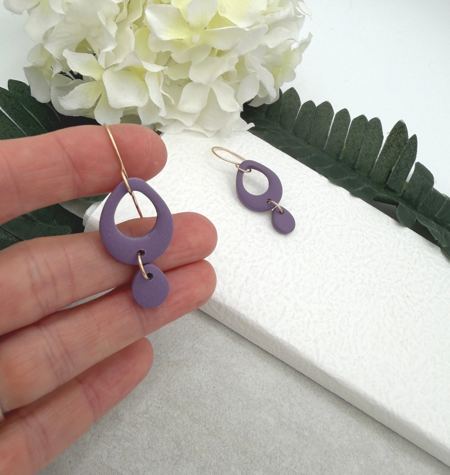 Earrings Made with Purple Polymer Clay Teardrops PCE-973