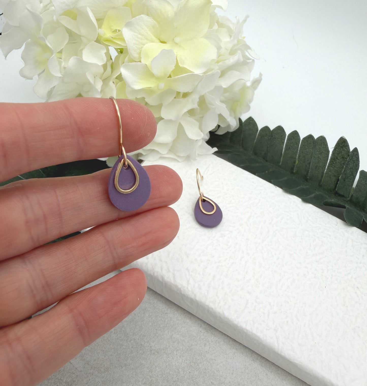 Earrings Made with Purple Polymer Clay Teardrops with Gold Plated Teardrops PCE-974