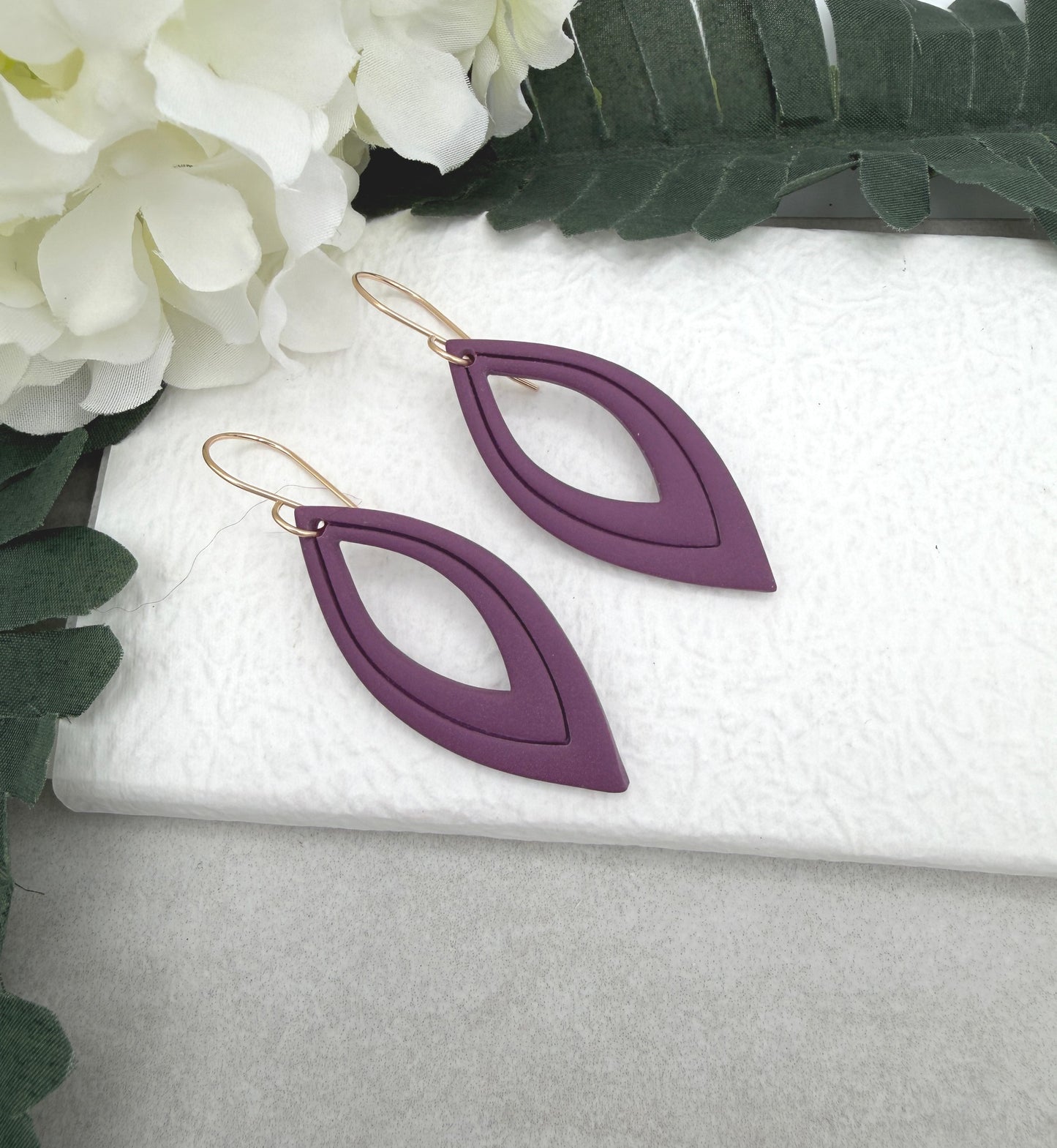 Earrings Made with Dark Purple Polymer Clay Teardrop Loops PCE-977