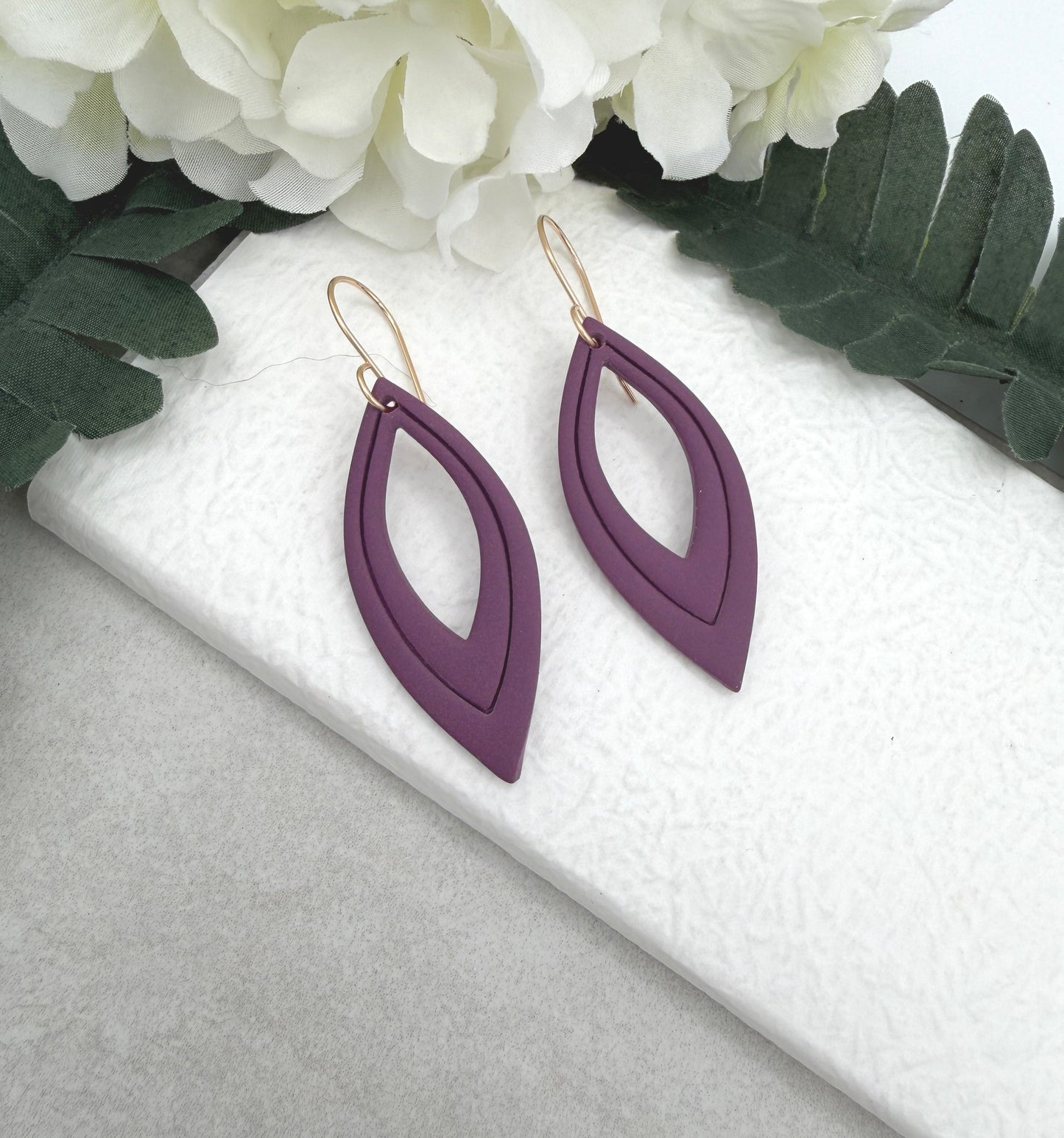 Earrings Made with Dark Purple Polymer Clay Teardrop Loops PCE-977