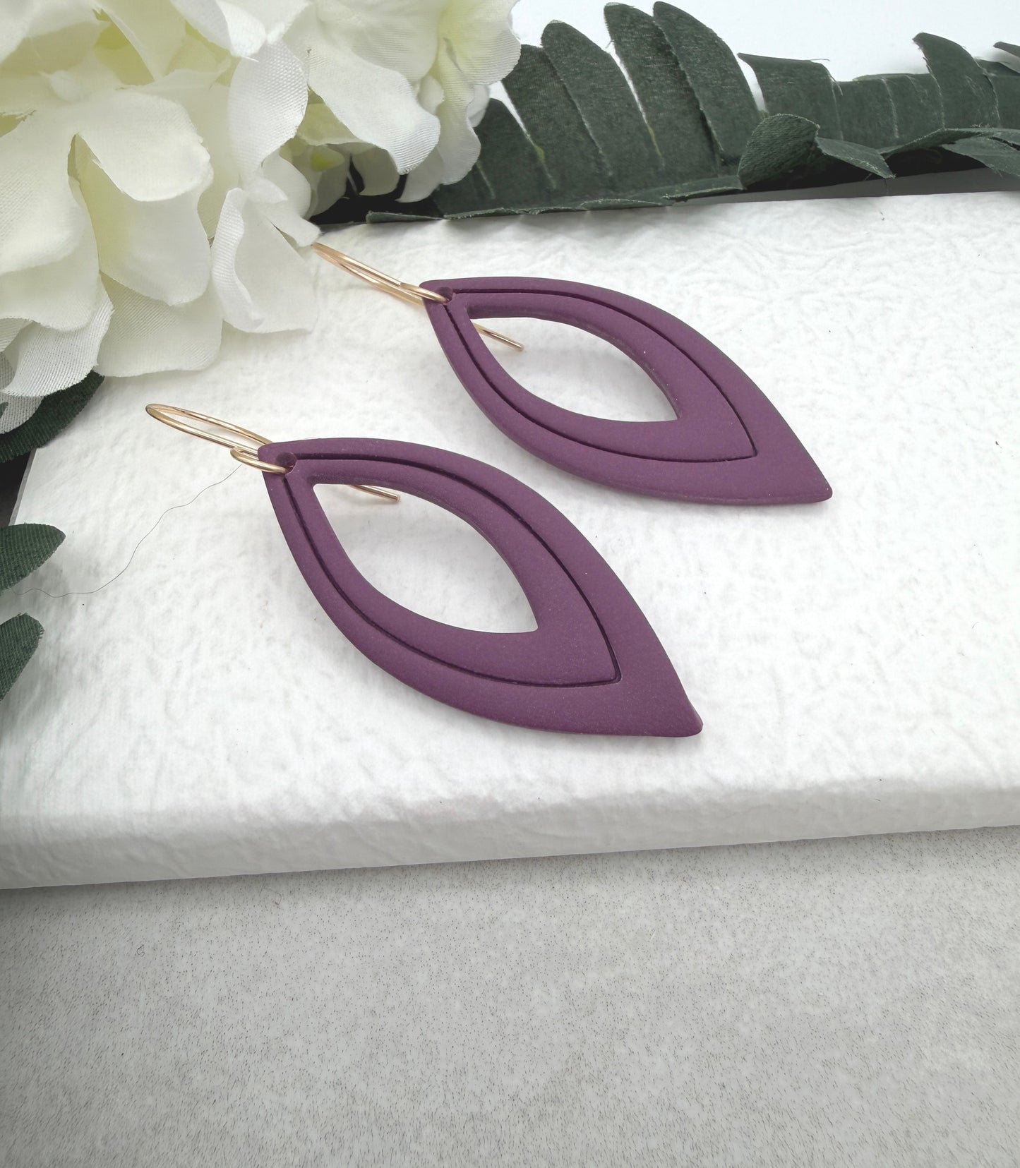 Earrings Made with Dark Purple Polymer Clay Teardrop Loops PCE-977