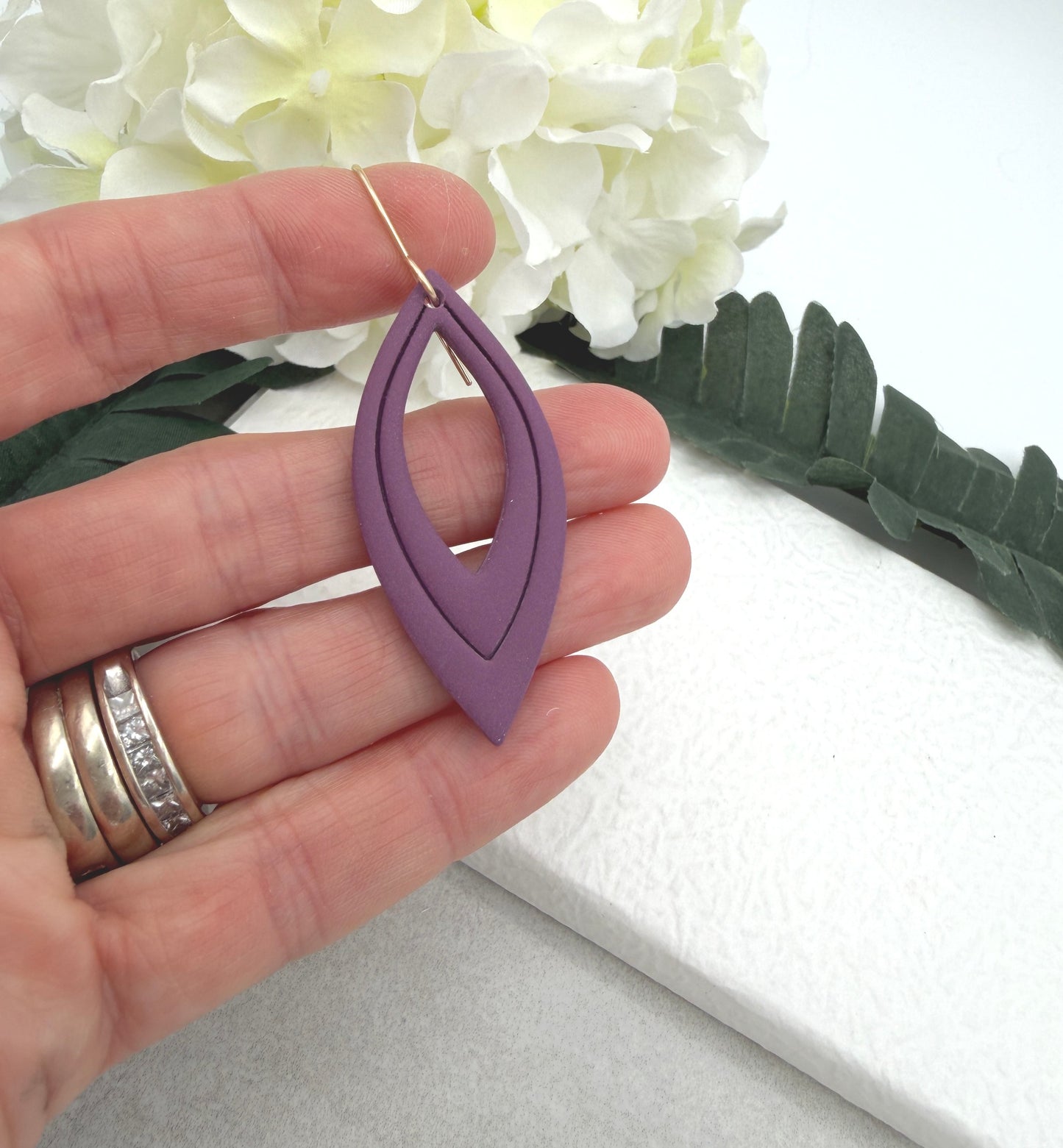 Earrings Made with Dark Purple Polymer Clay Teardrop Loops PCE-977