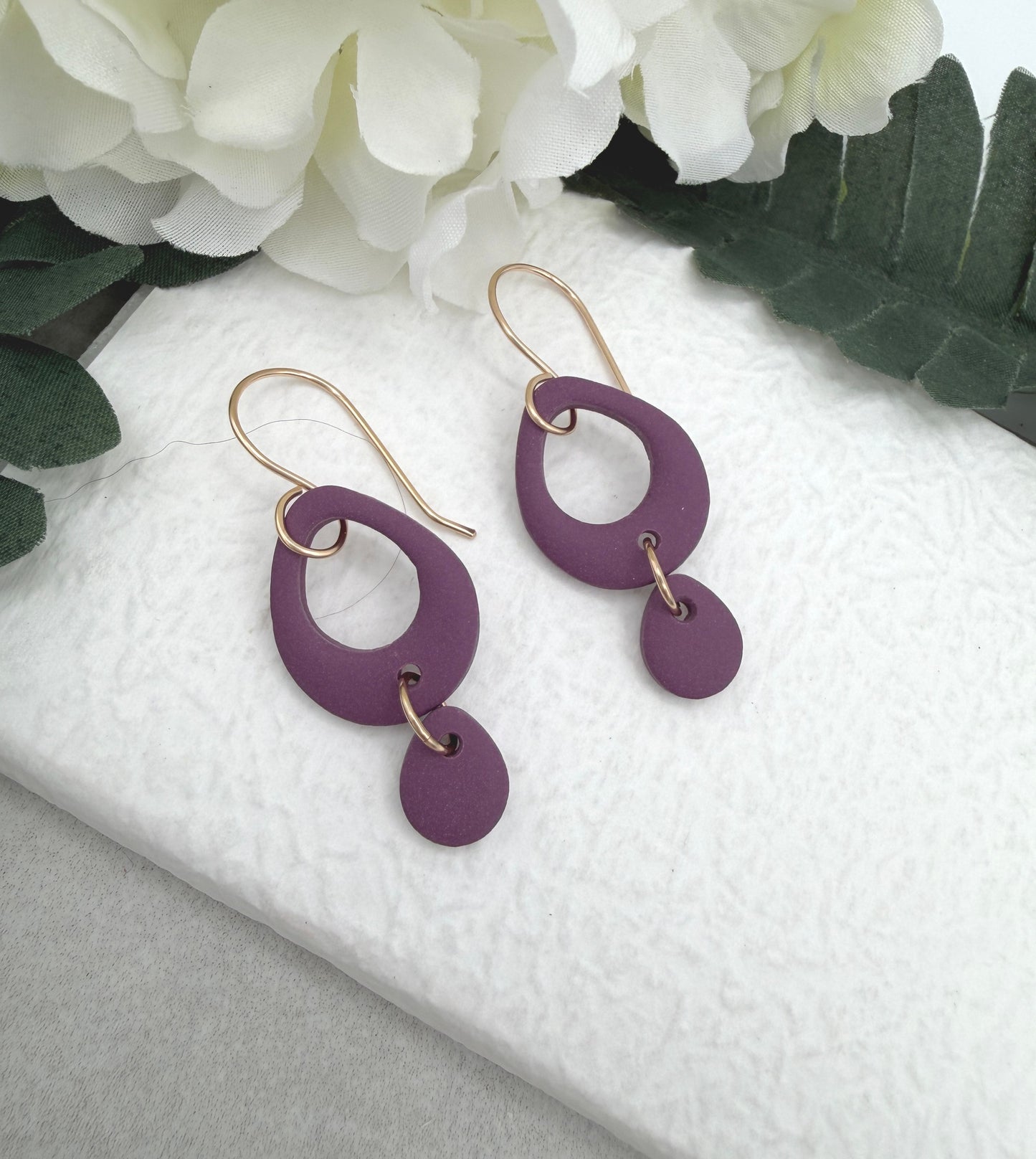 Earrings Made with Dark Purple Polymer Clay Teardrops PCE-978
