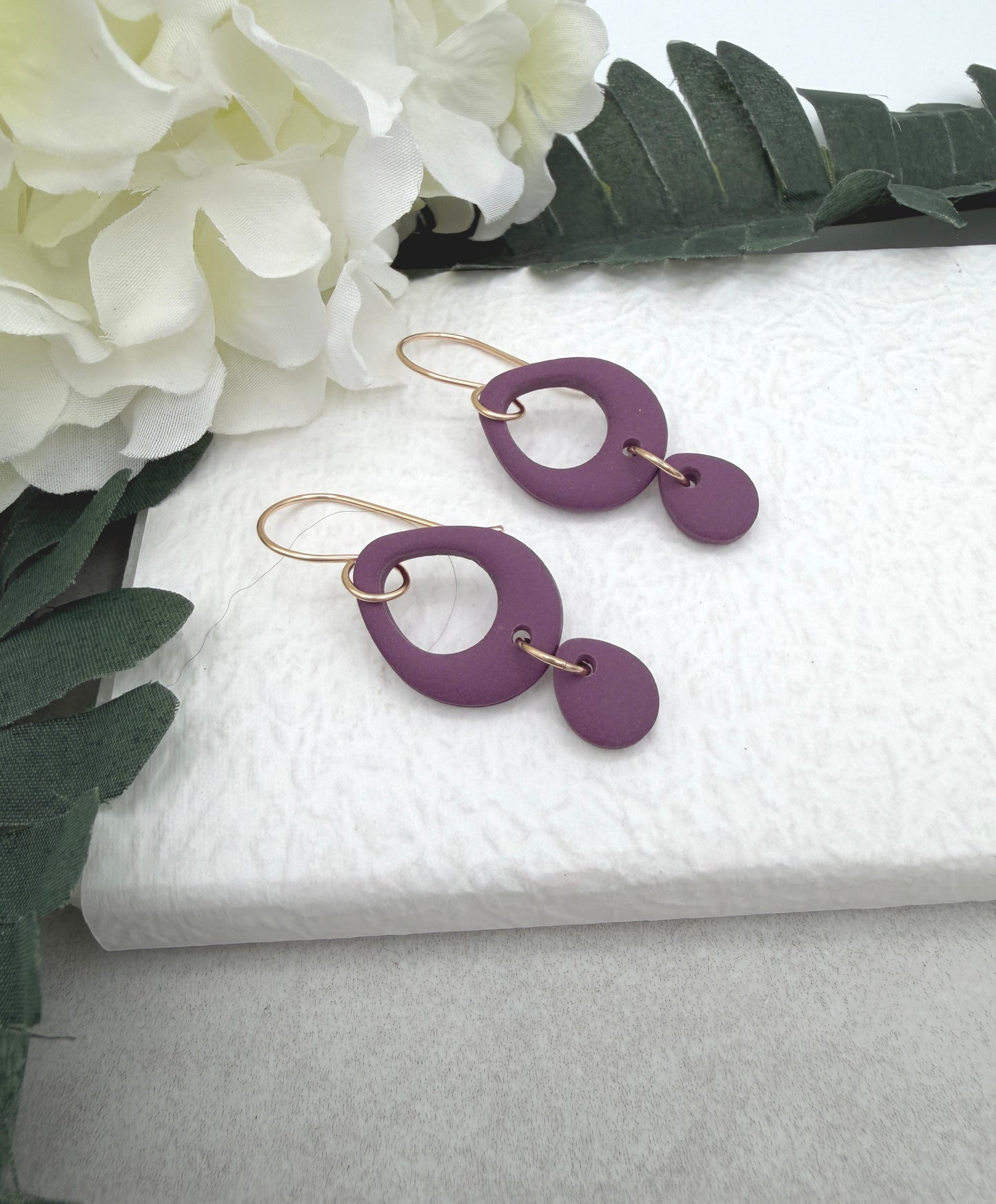Earrings Made with Dark Purple Polymer Clay Teardrops PCE-978