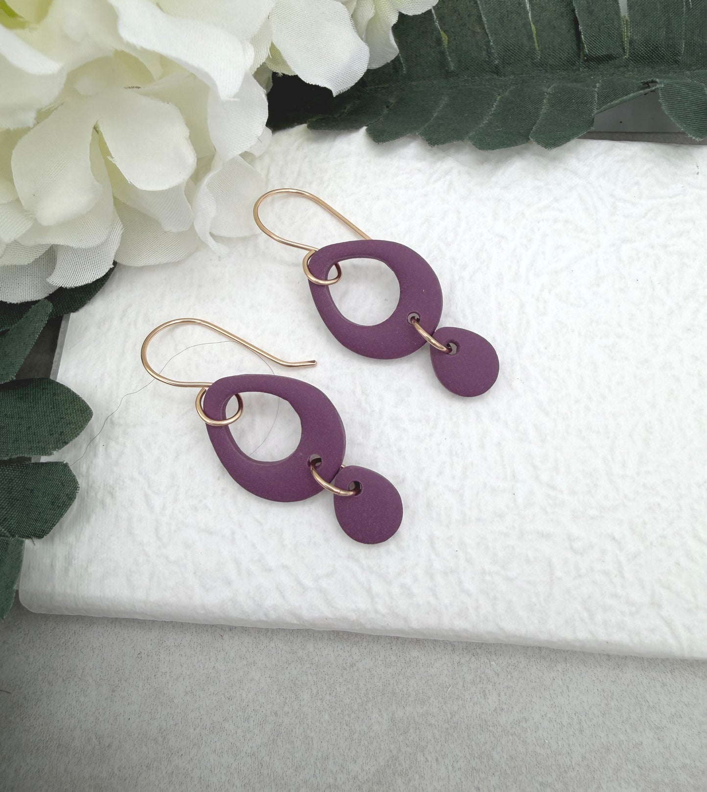 Earrings Made with Dark Purple Polymer Clay Teardrops PCE-978