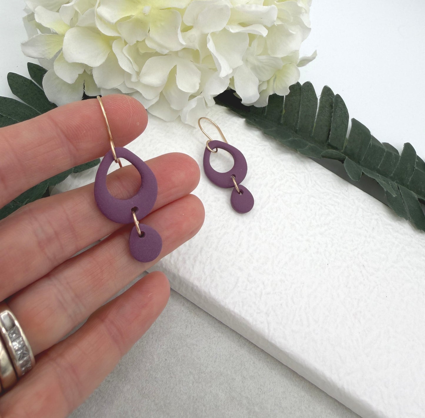 Earrings Made with Dark Purple Polymer Clay Teardrops PCE-978