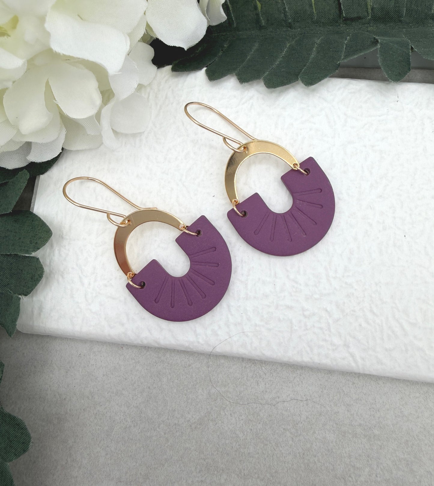 Earrings Made with Purple or Plum Polymer Clay Arches and Gold Plated Arches PCE-980