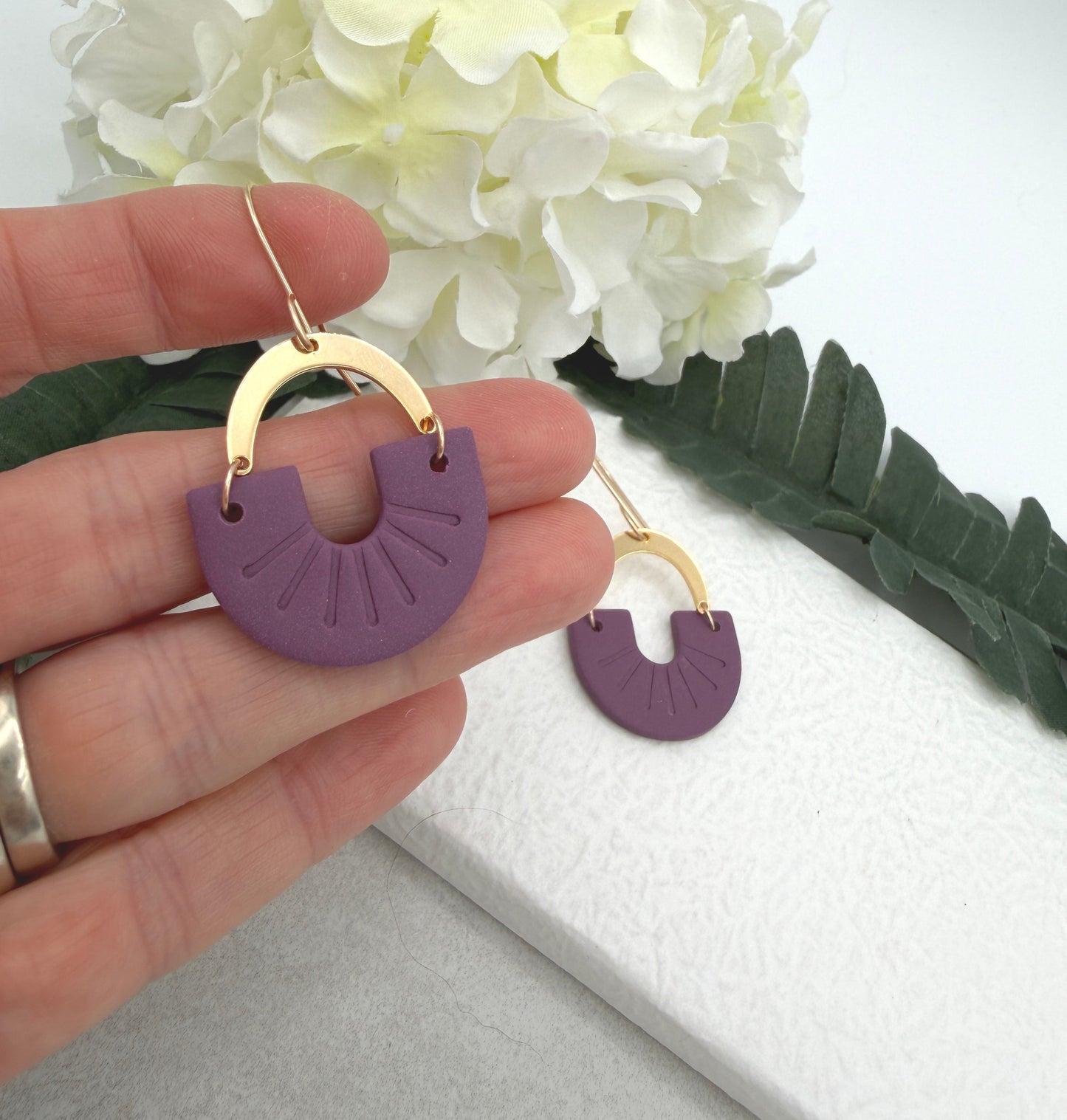 Earrings Made with Purple or Plum Polymer Clay Arches and Gold Plated Arches PCE-980