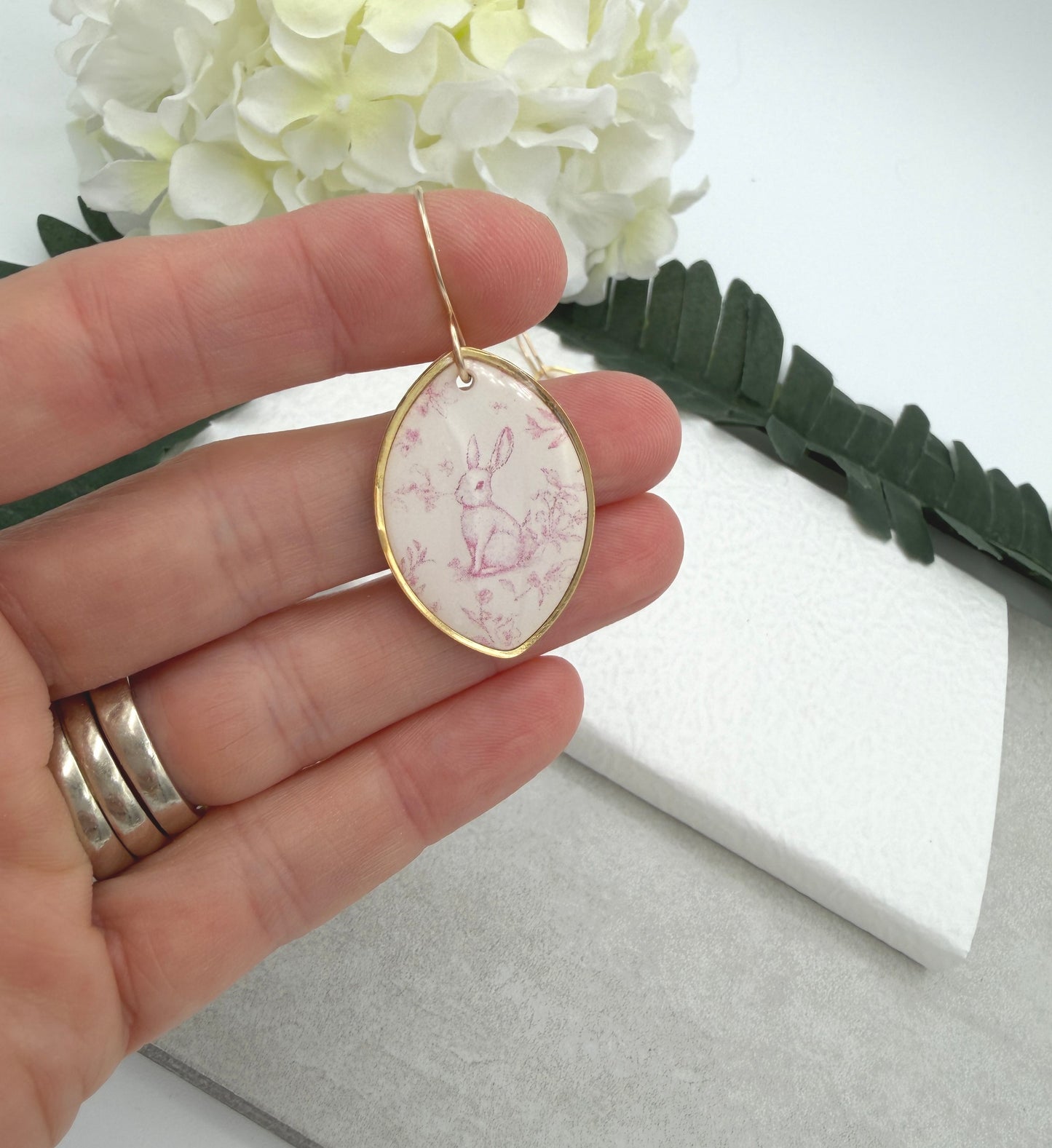 Earrings Made with Polymer Clay Pink Toille Bunnies - PCE-983