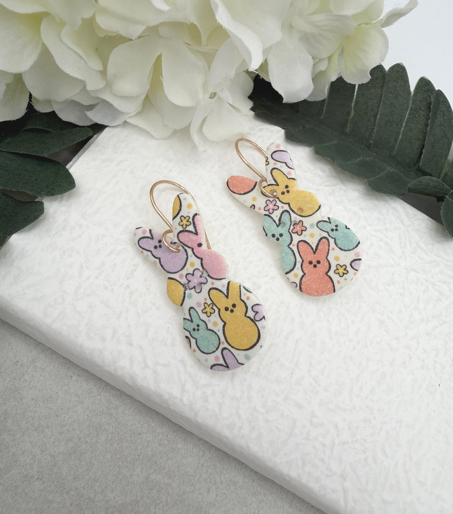 Earrings Made with Polymer Clay Peeps Bunnies - PCE-984