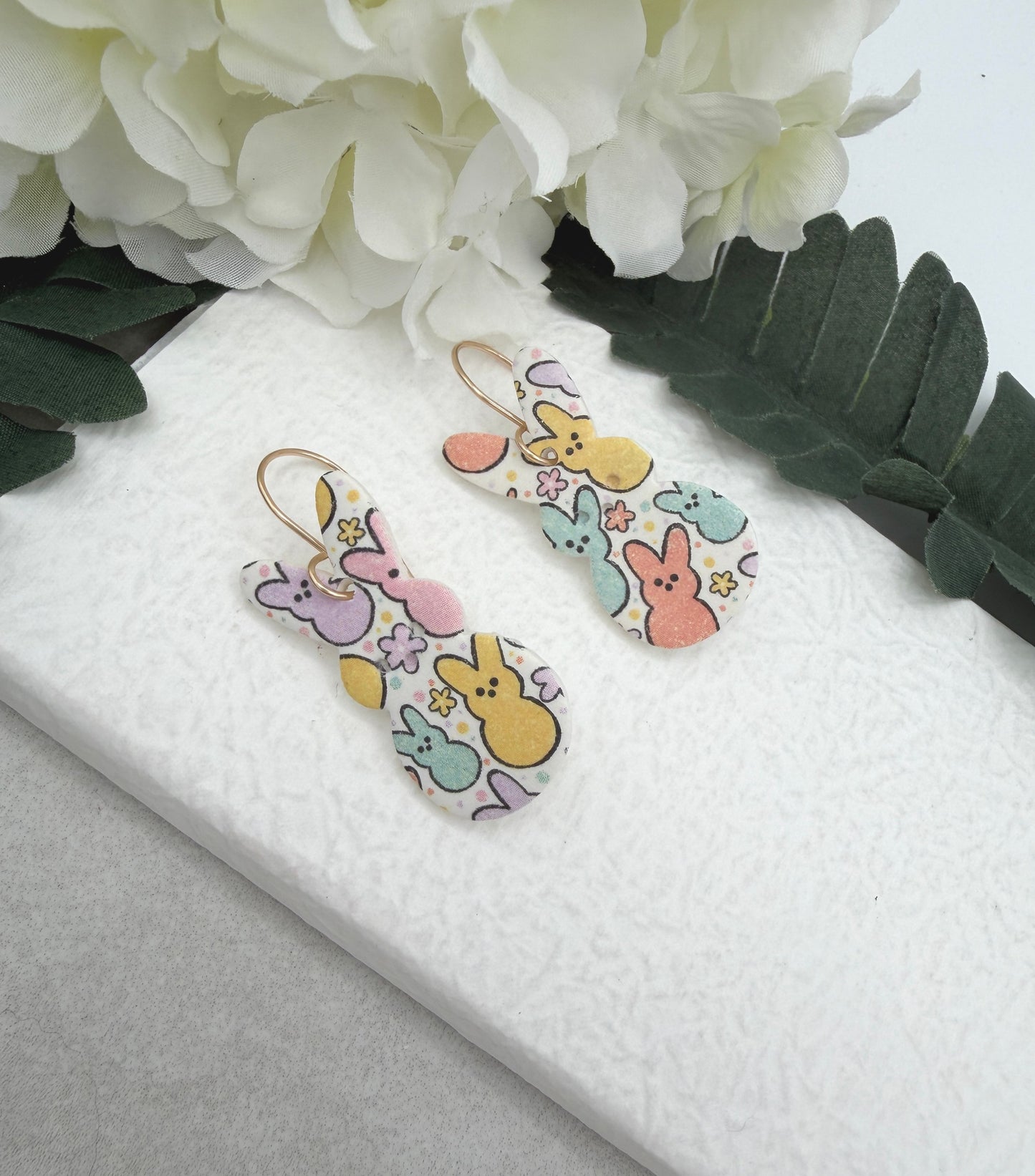 Earrings Made with Polymer Clay Peeps Bunnies - PCE-984