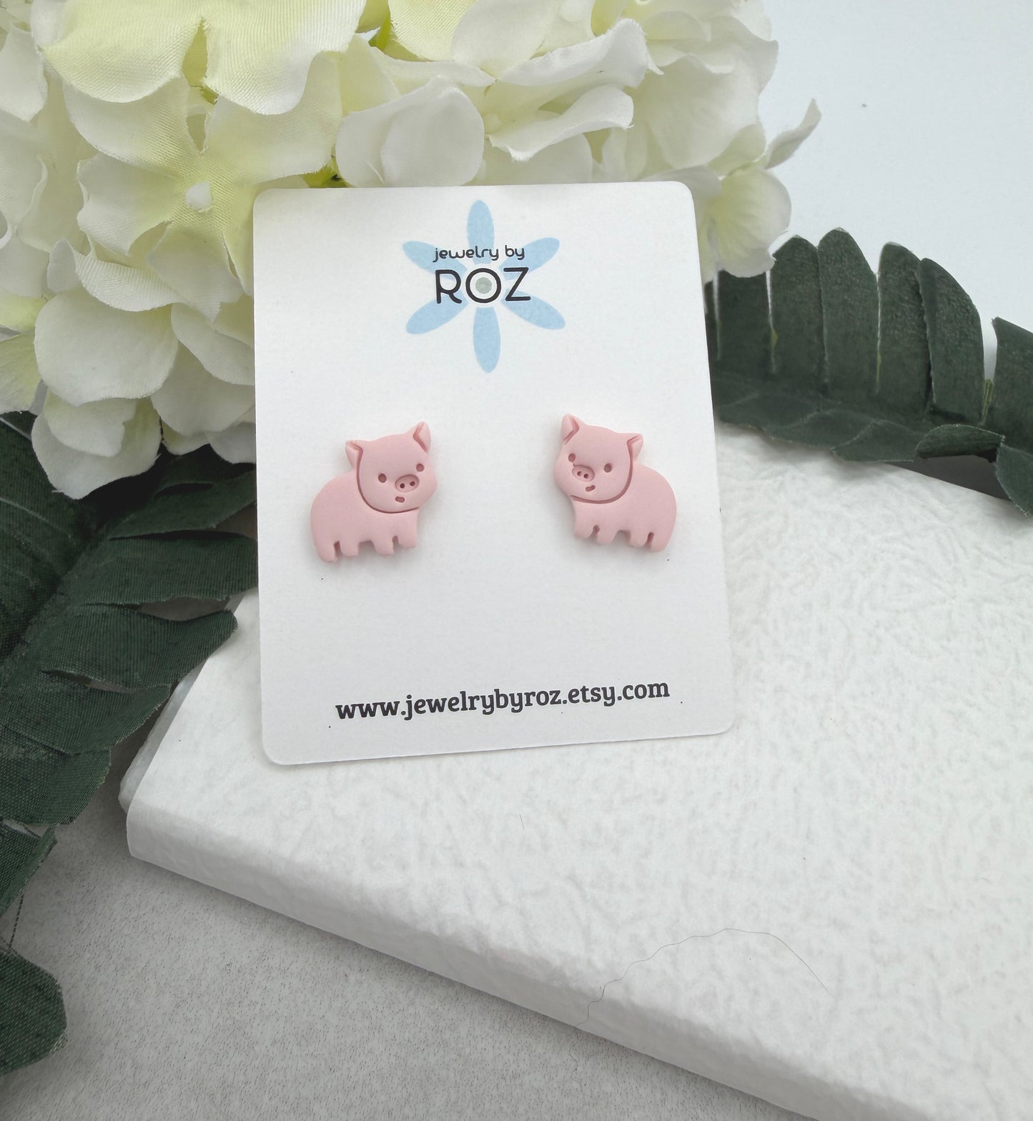 Stud Earrings Made with Pink Polymer Clay Pigs with Sterling Silver Posts PCE-989