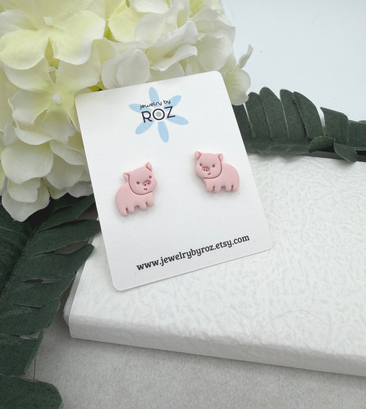 Stud Earrings Made with Pink Polymer Clay Pigs with Sterling Silver Posts PCE-989