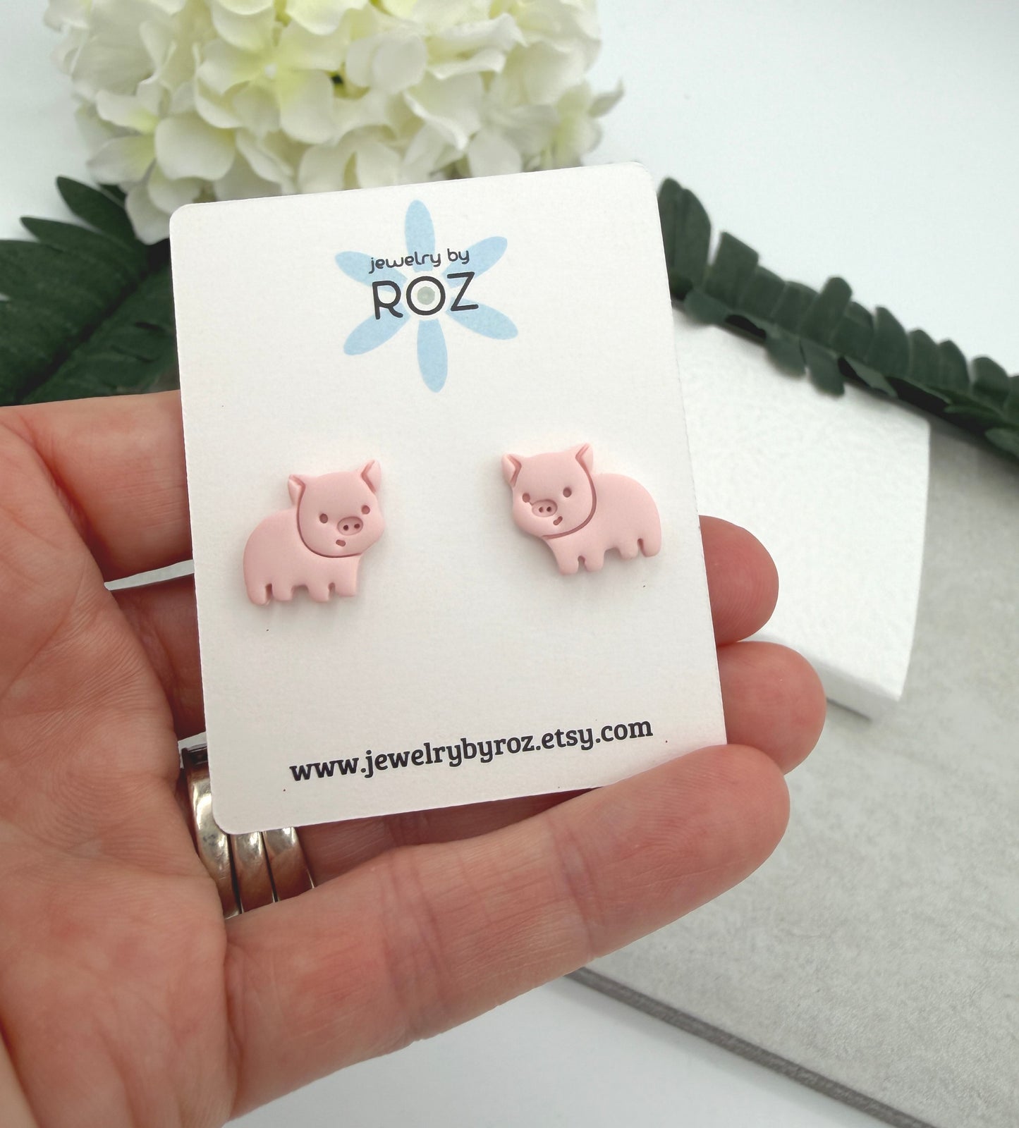 Stud Earrings Made with Pink Polymer Clay Pigs with Sterling Silver Posts PCE-989