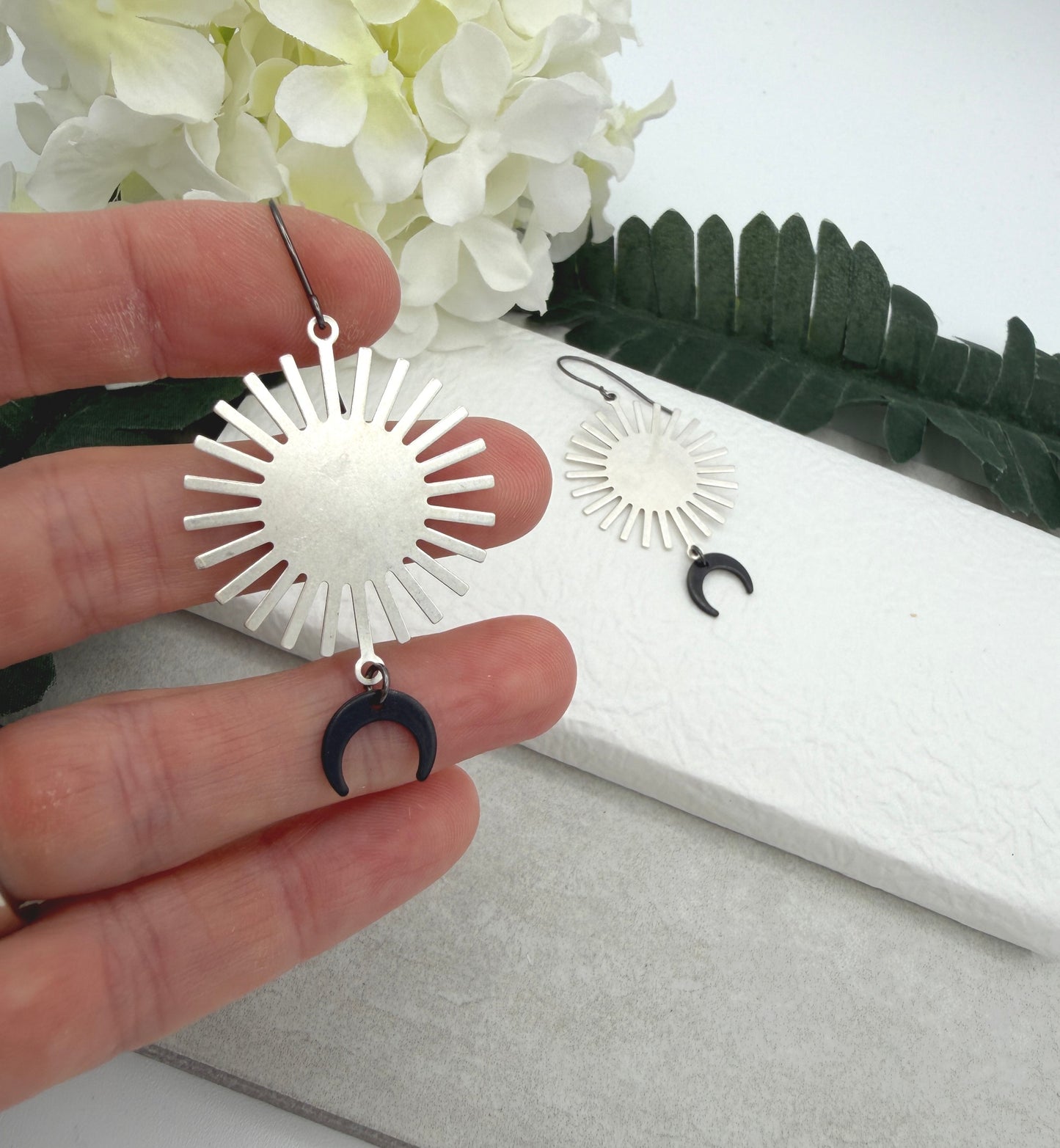Earrings with Silver Plated, Stars, Oxidized Brass Crescent Moons   SBRE-72