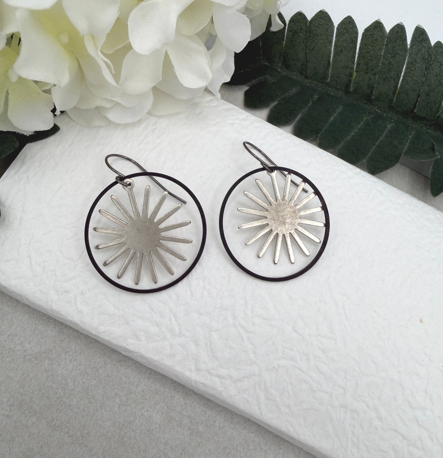 Earrings with Oxidized Brass Loops and Silver Plated Stars SBRE-73