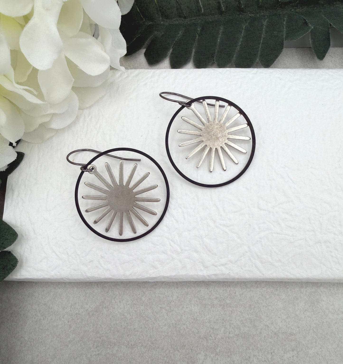 Earrings with Oxidized Brass Loops and Silver Plated Stars SBRE-73