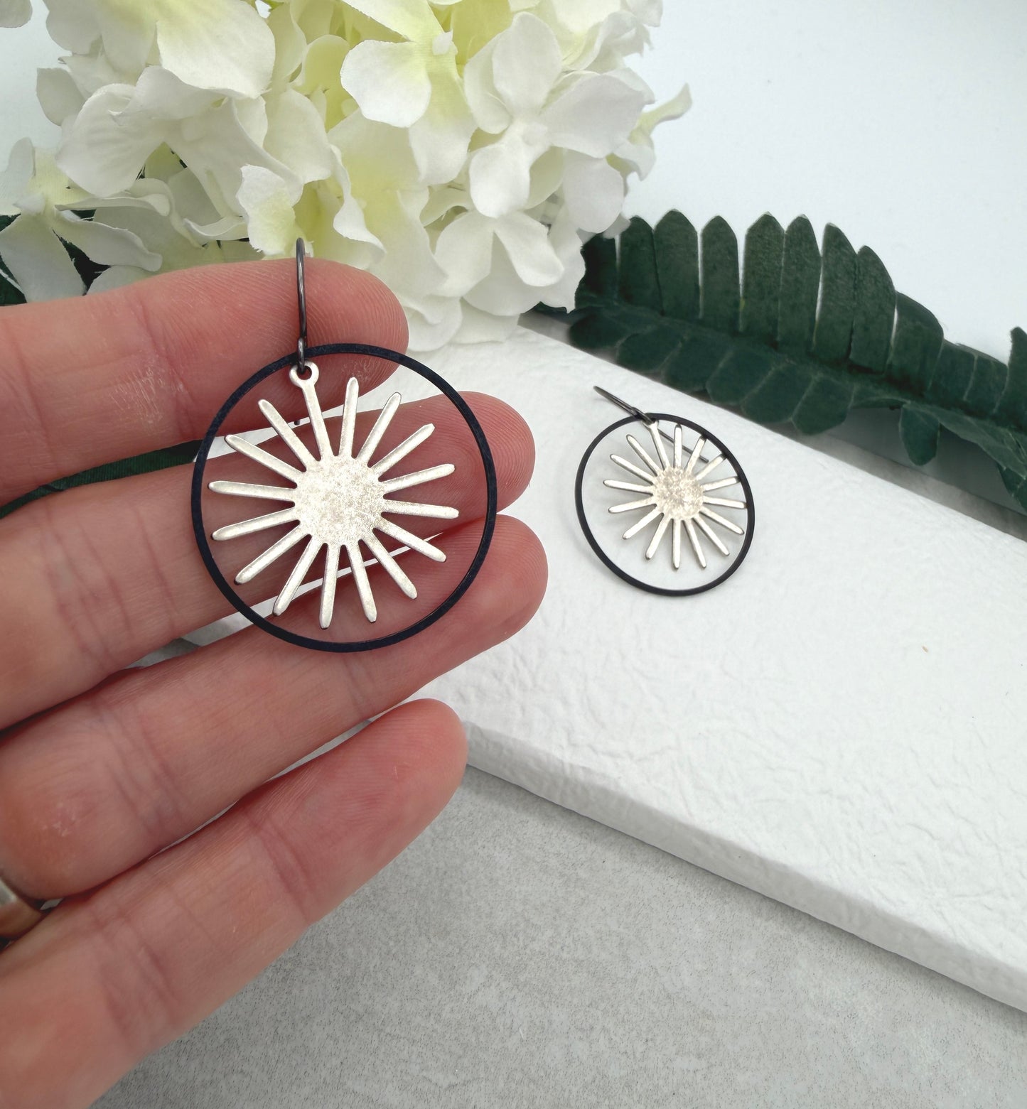 Earrings with Oxidized Brass Loops and Silver Plated Stars SBRE-73