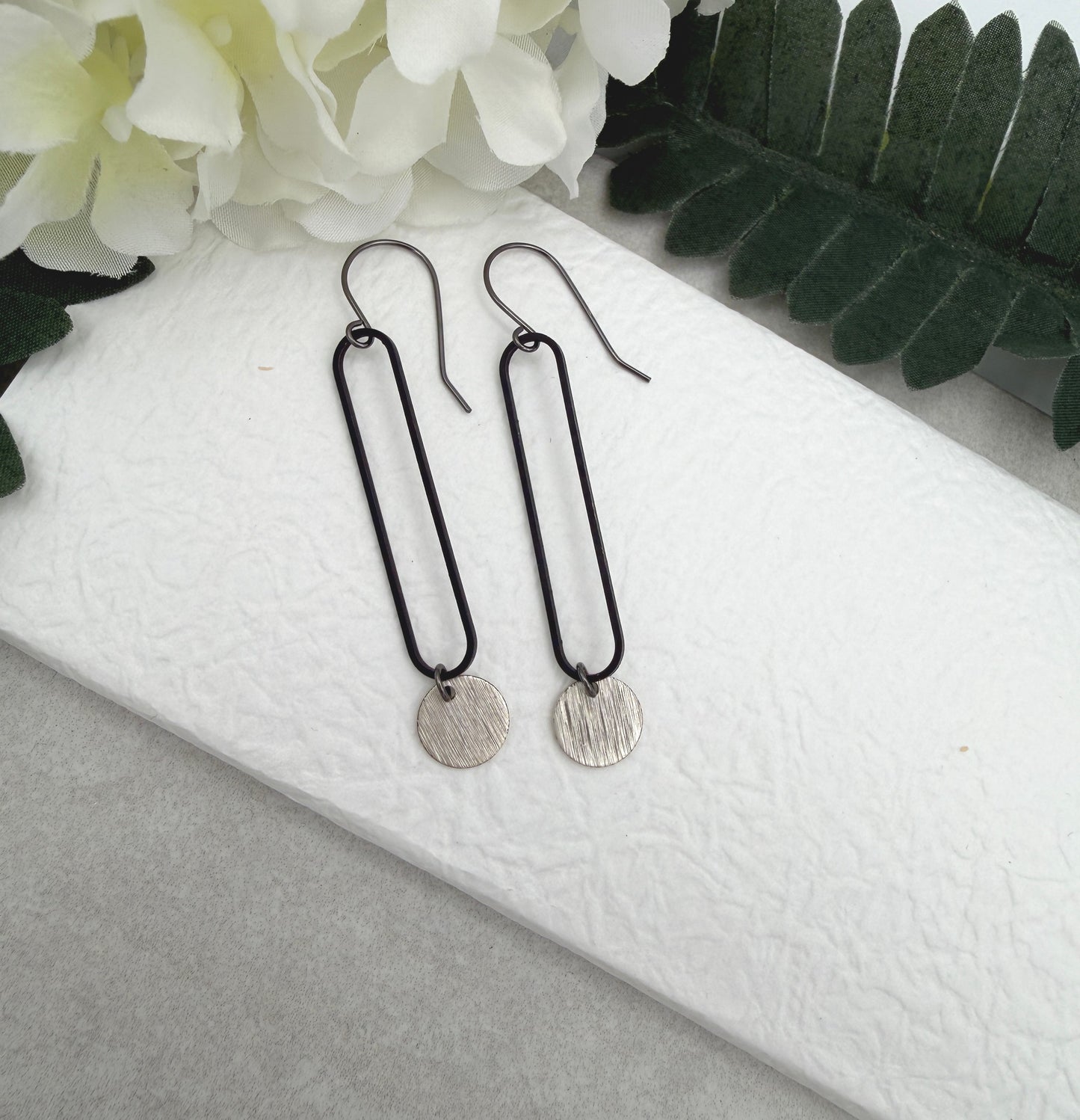 Earrings with Odizied Brass Oval Loops and Silver Plated Circles SBRE-75