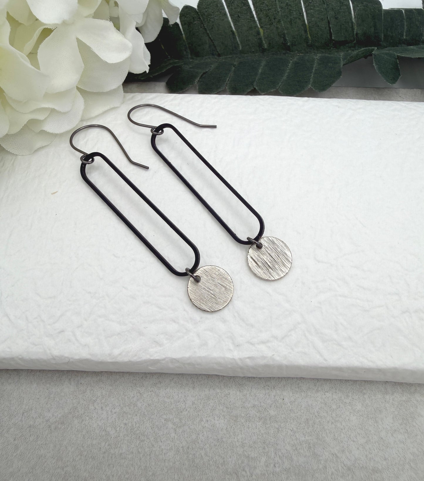 Earrings with Odizied Brass Oval Loops and Silver Plated Circles SBRE-75