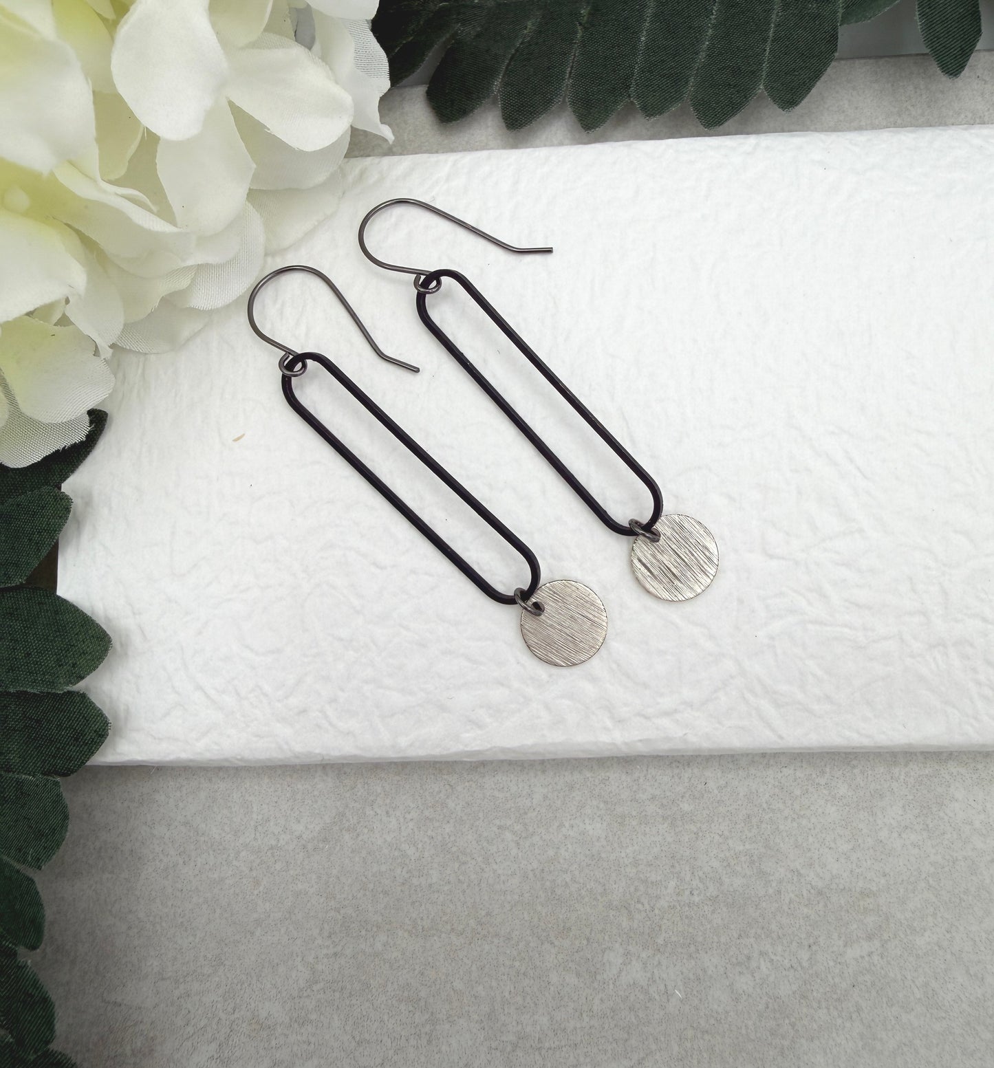 Earrings with Odizied Brass Oval Loops and Silver Plated Circles SBRE-75