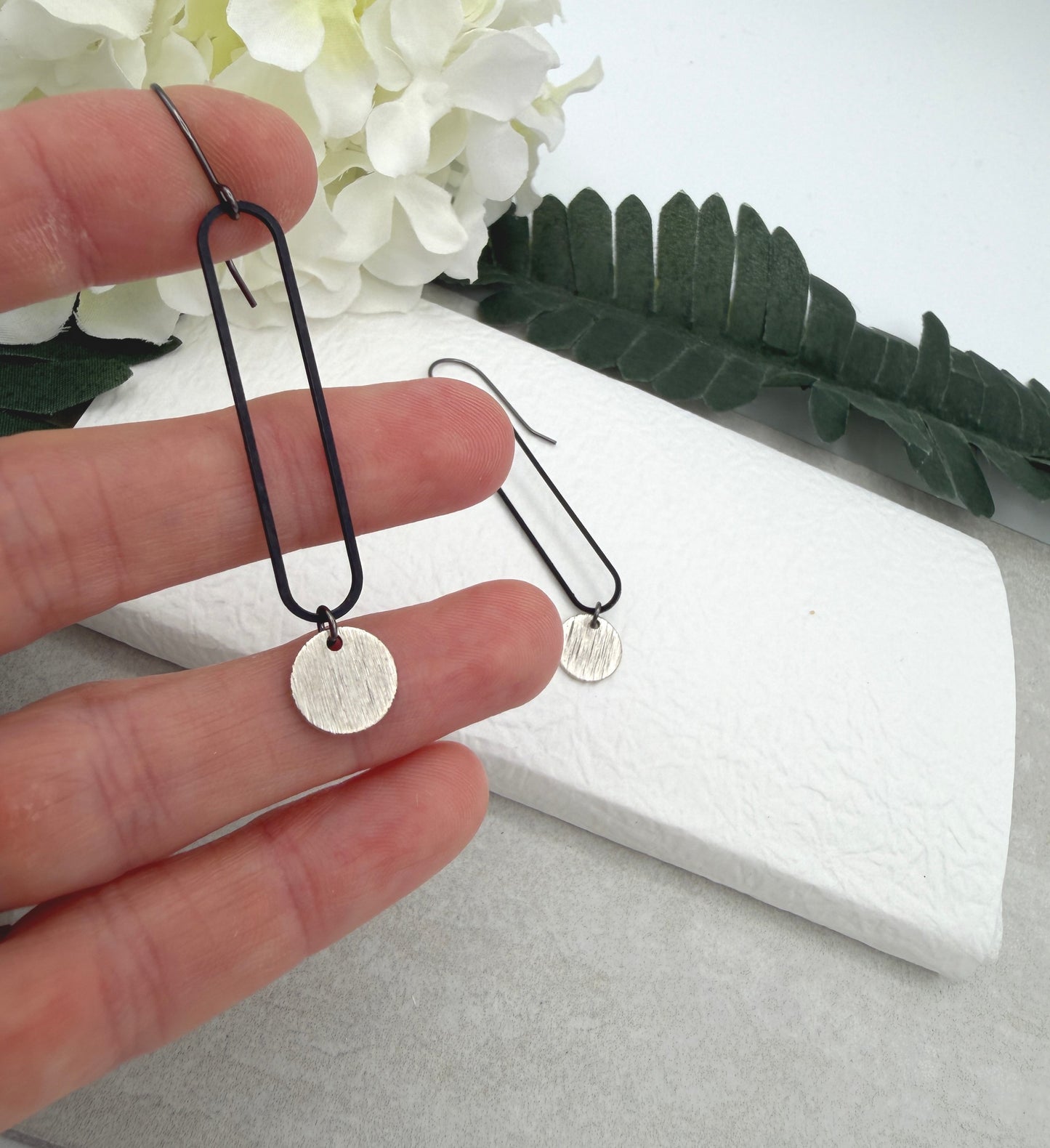 Earrings with Odizied Brass Oval Loops and Silver Plated Circles SBRE-75