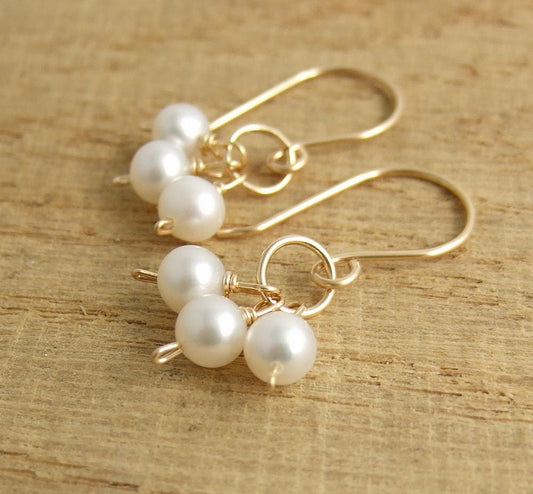 Earrings with Pearls and 14 K Gold Filled Loops Wire Wrapped with 14 K Gold Filled Wire GCHE-9