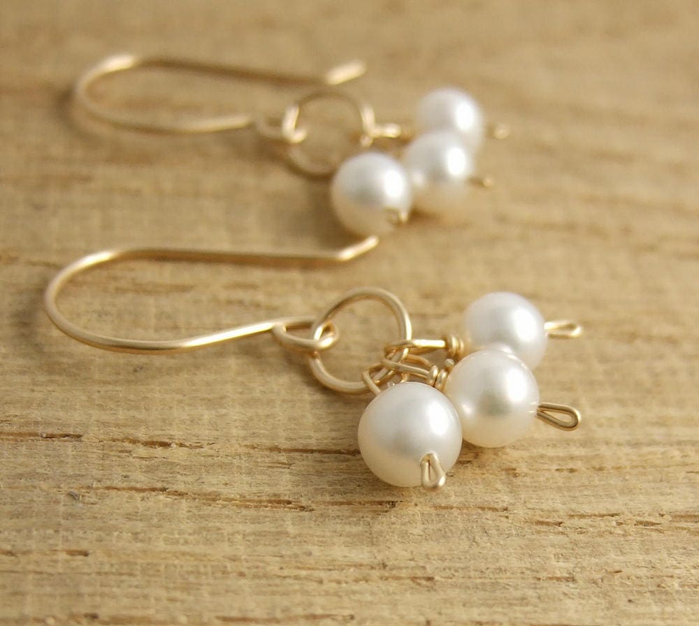 Earrings with Pearls and 14 K Gold Filled Loops Wire Wrapped with 14 K Gold Filled Wire GCHE-9