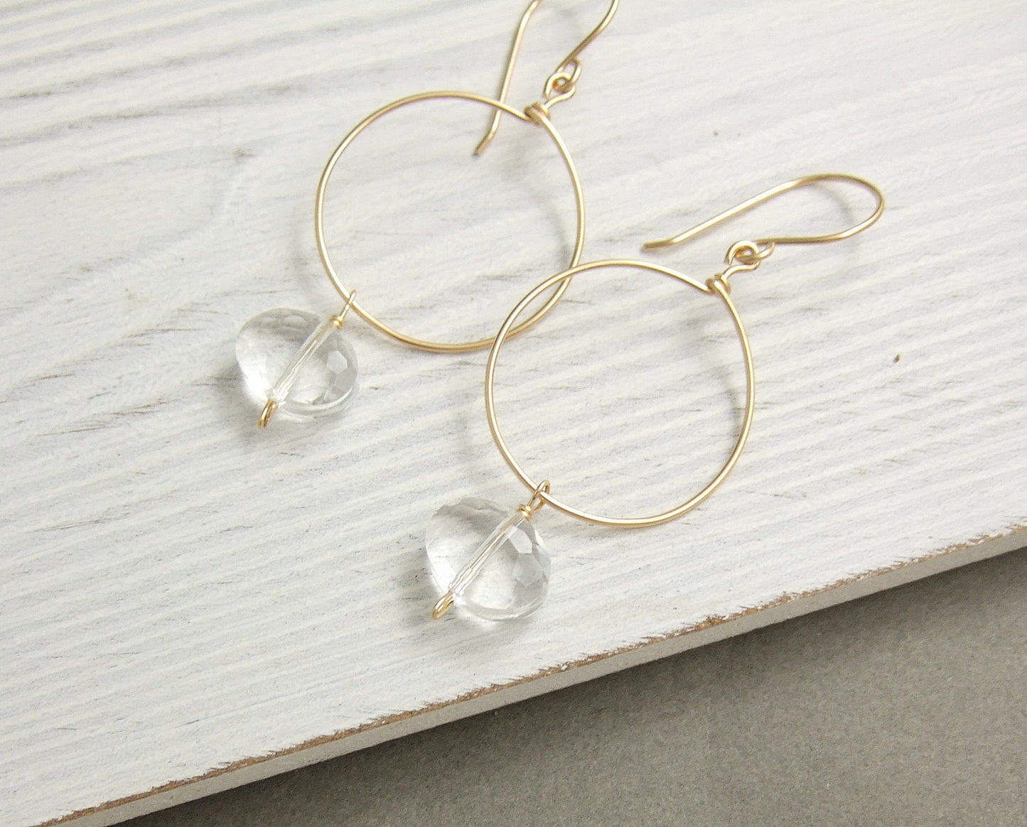 Loop Earrings Made with 14k Gold Filled Wire with Oval, Clear Crystal Beads GCHE-43