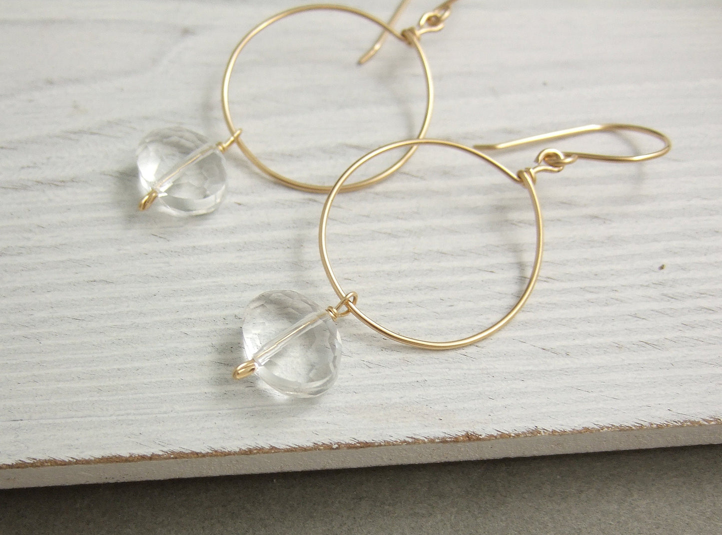 Loop Earrings Made with 14k Gold Filled Wire with Oval, Clear Crystal Beads GCHE-43