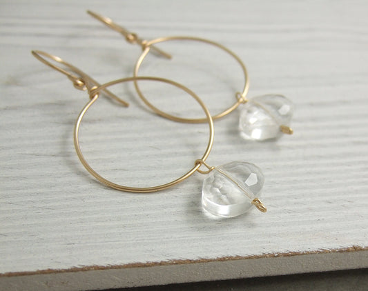Loop Earrings Made with 14k Gold Filled Wire with Oval, Clear Crystal Beads GCHE-43