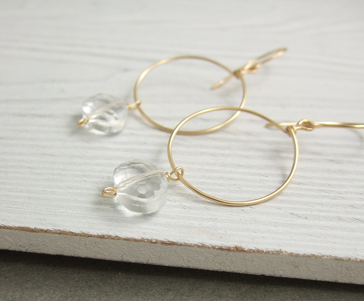 Loop Earrings Made with 14k Gold Filled Wire with Oval, Clear Crystal Beads GCHE-43