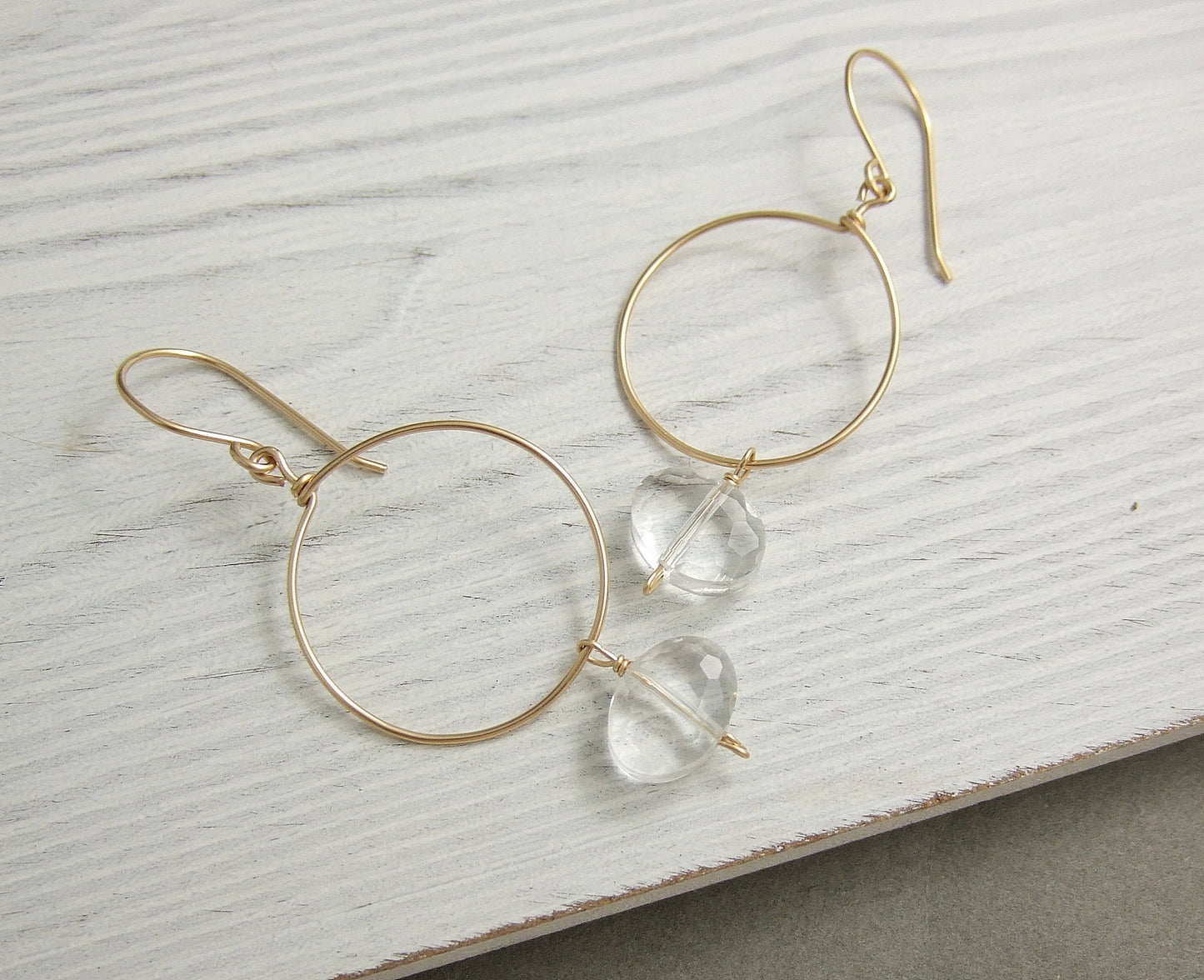 Loop Earrings Made with 14k Gold Filled Wire with Oval, Clear Crystal Beads GCHE-43