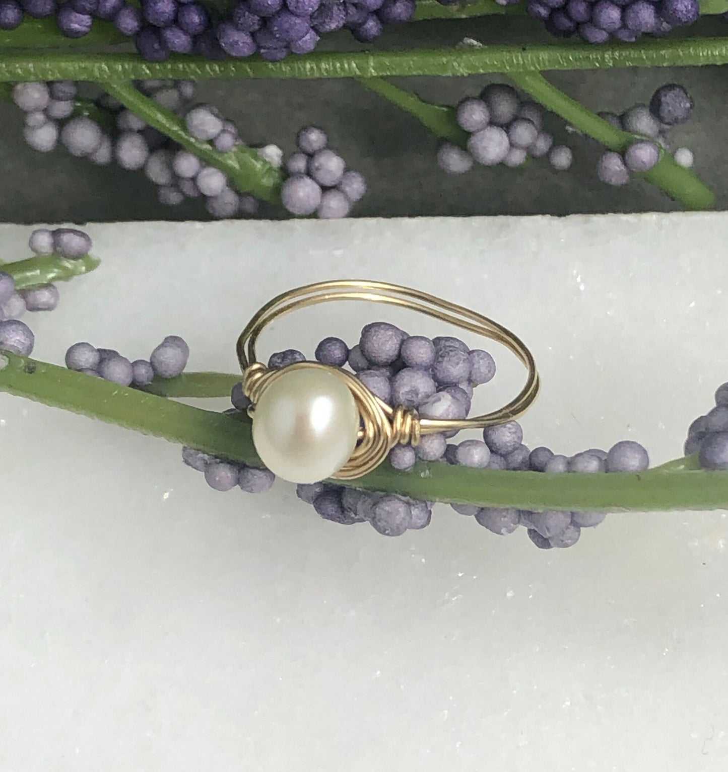 14k Gold Filled Wire Wrapped Ring with a Single Pearl GR-1