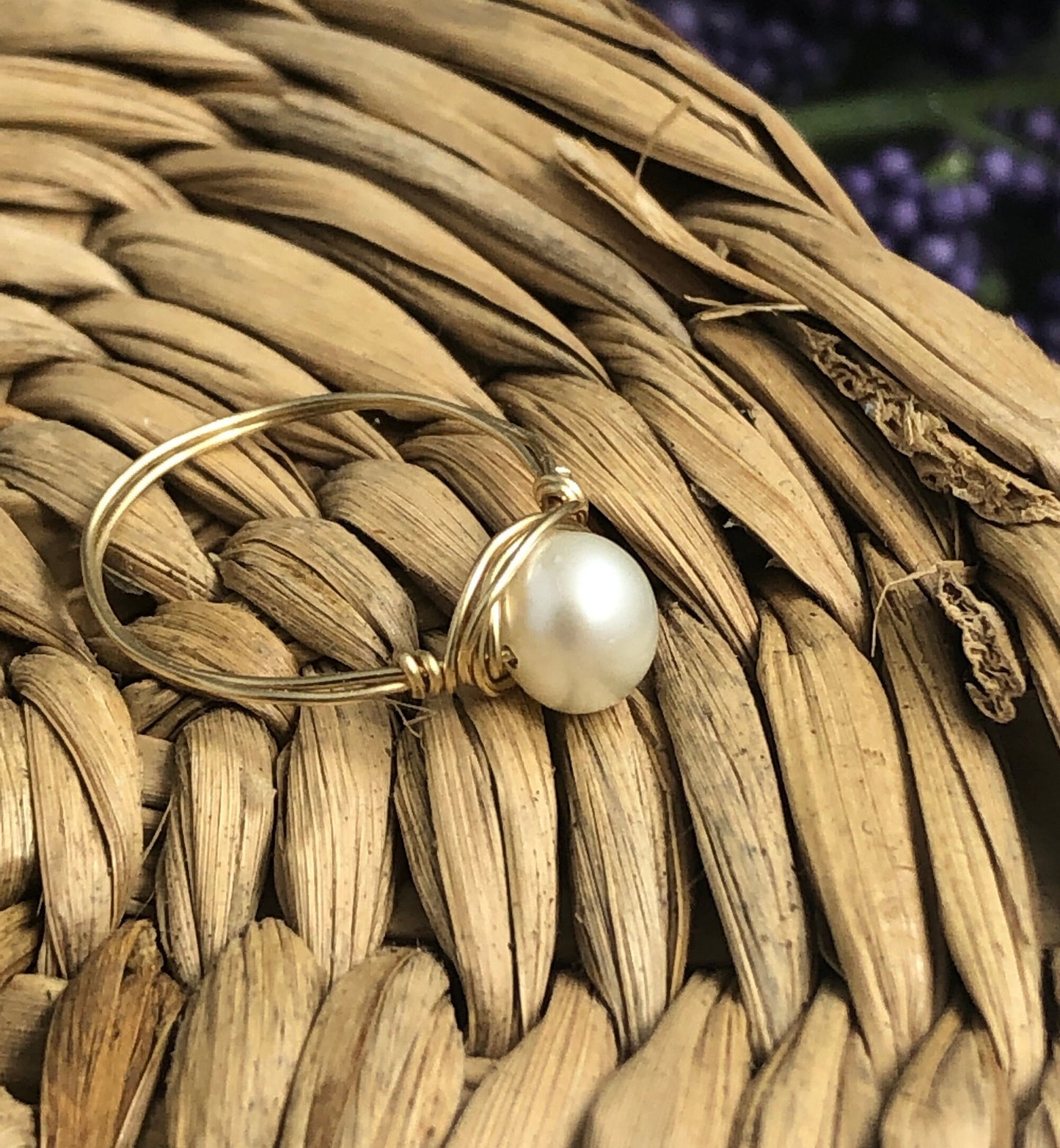14k Gold Filled Wire Wrapped Ring with a Single Pearl GR-1