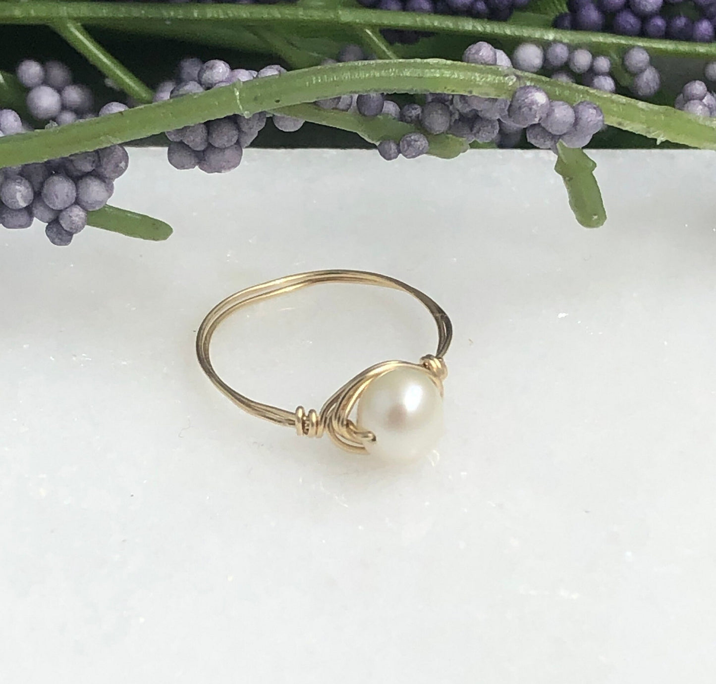 14k Gold Filled Wire Wrapped Ring with a Single Pearl GR-1