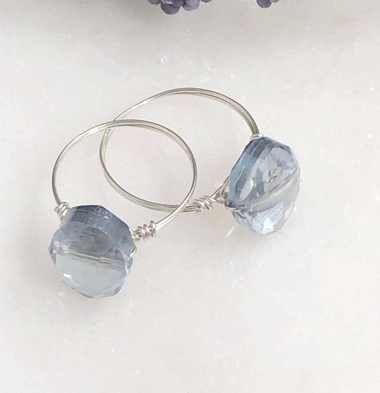 Sterling Silver Wire Wrapped Ring with a Gray Blue, Crystal Bead SR-5